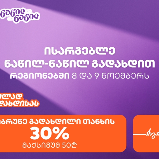 საქართველოს ბანკის შეთავაზება რეგიონებში – ისარგებლეთ ნაწილ-ნაწილით პირველად და მიიღეთ 30% ქეშბექი