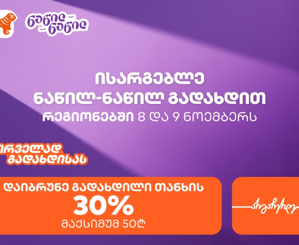 საქართველოს ბანკის შეთავაზება რეგიონებში – ისარგებლეთ ნაწილ-ნაწილით პირველად და მიიღეთ 30% ქეშბექი