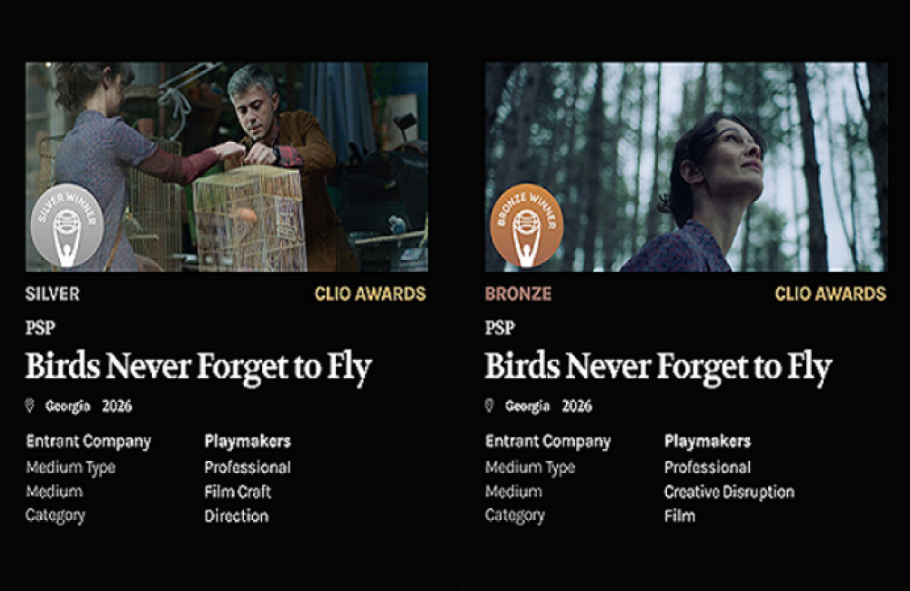 PSP-ს კამპანიის „ჩიტებს ფრენა არ ავიწყდებათ“ კიდევ ერთი საერთაშორისო აღიარება - CLIO Awards-ის 2 ჯილდო მოიპოვა