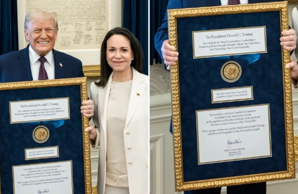 "მარიამ ჩემი შრომისთვის ნობელის მშვიდობის პრემია გადმომცა, ეს ურთიერთპატივისცემის შესანიშნავი ჟესტია. მადლობა, მარია!"